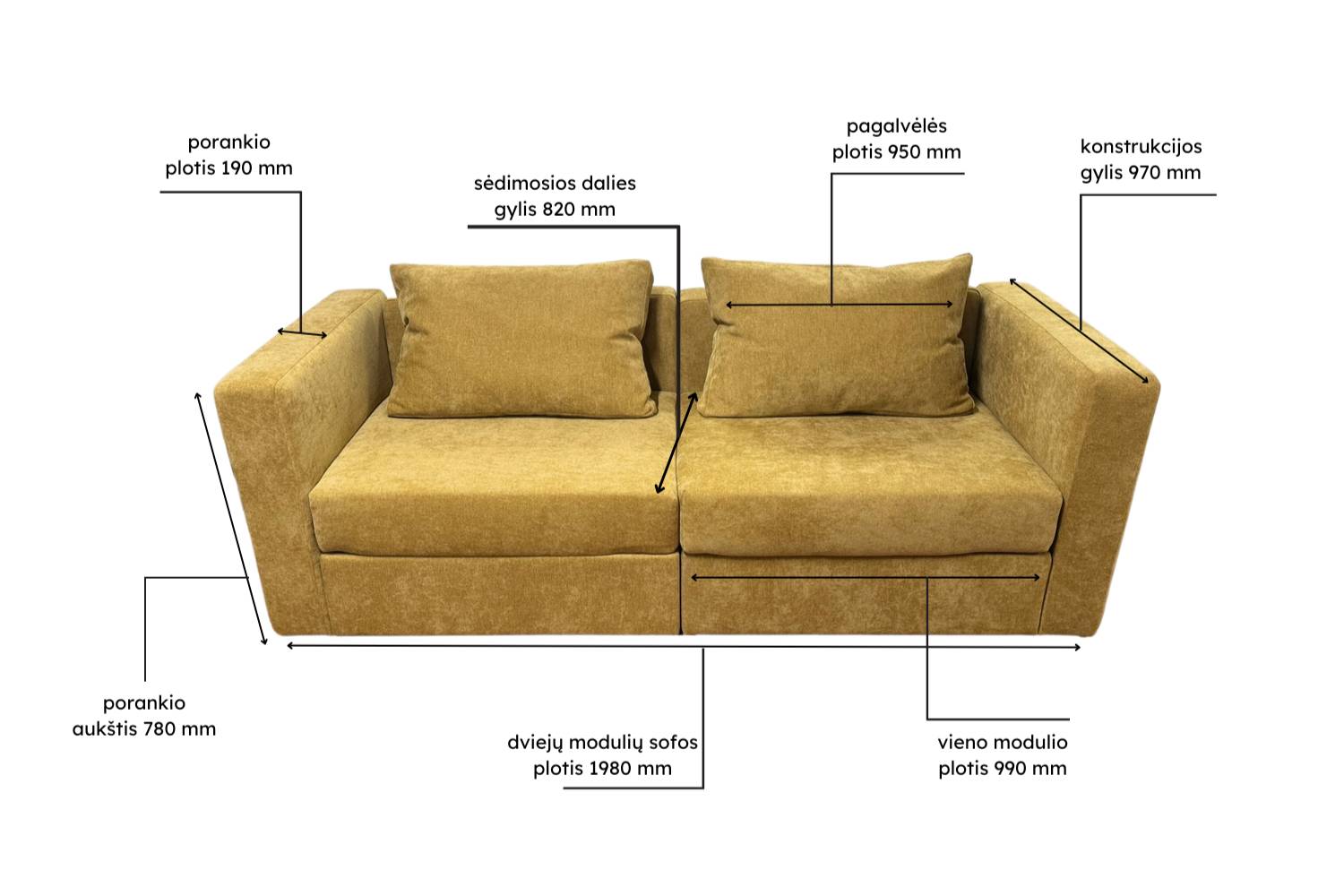 DVIEJŲ MODULIŲ SOFA